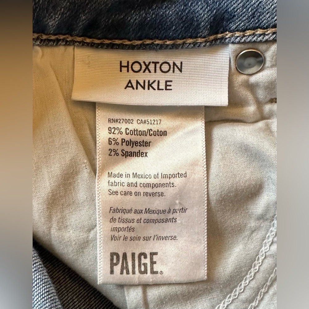 PAIGE Hoxton Ankle Jeans. Blue Mid-Rise Ripped Stretch Denim. Women’s Size 26 - Picture 9 of 12